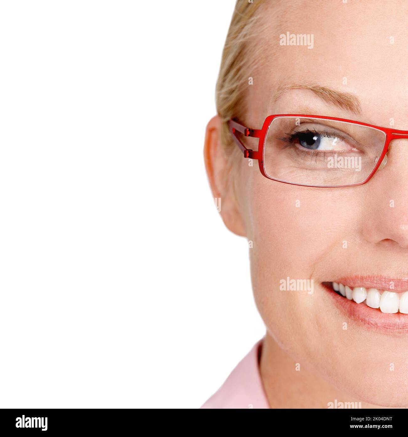 La contemplation d'entreprise. Photo studio d'une femme d'affaires debout sur un fond blanc. Banque D'Images