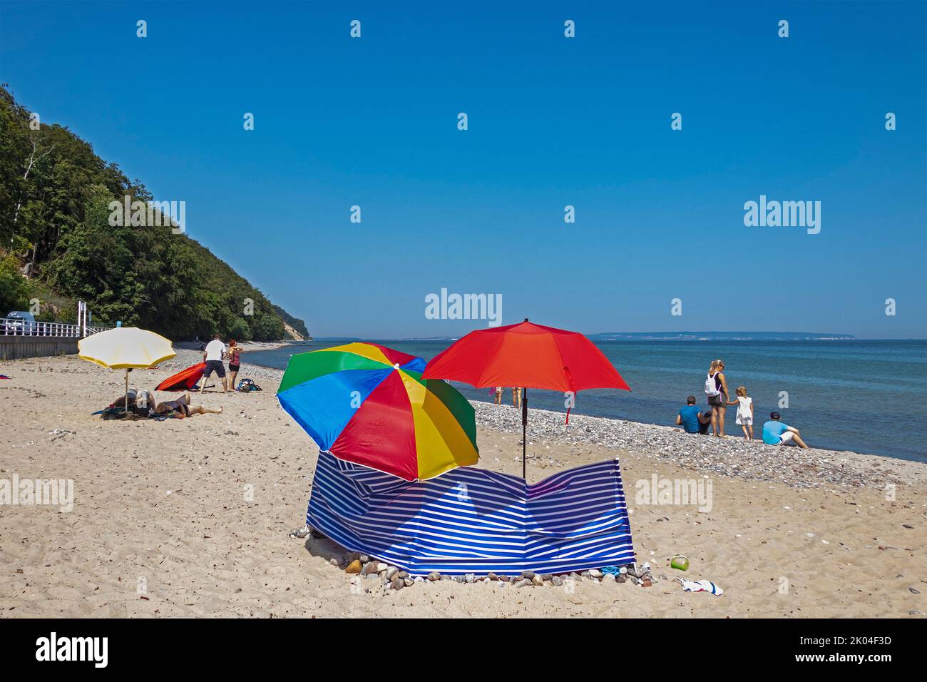 Parasols, pare-vent, plage, Sellin, Ile de Rügen, Mecklenburg-Ouest Pomerania, Allemagne Banque D'Images