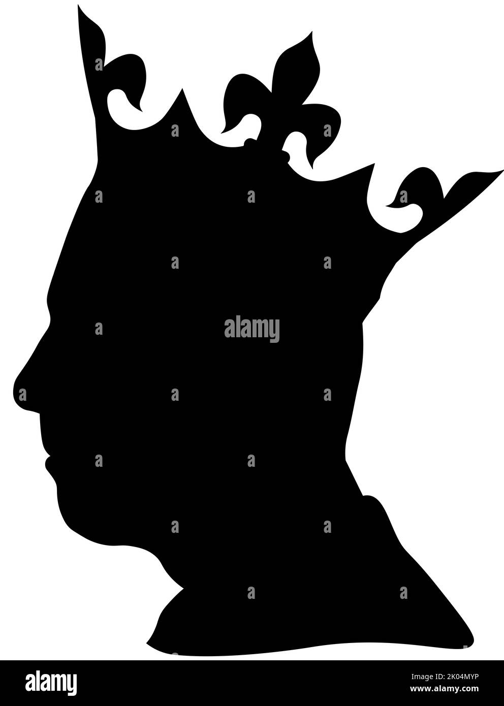 Londres, Londres, Angleterre 09.09.2022 Nouveau roi d'Angleterre Charles III en profil de couronne noir silhouette vecteur blanc Banque D'Images