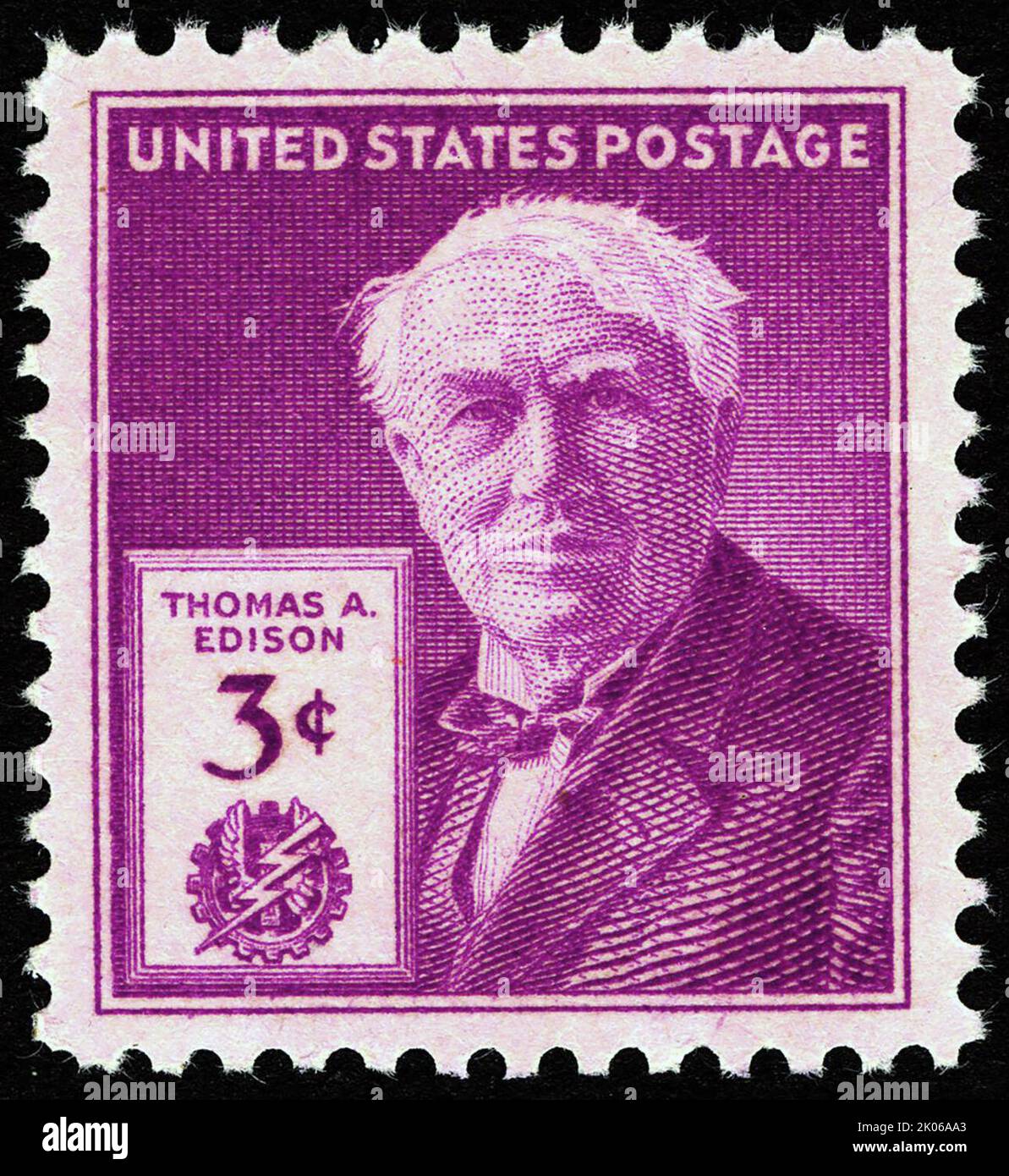 Thomas Edison 3c 1947 : timbre américain Banque D'Images
