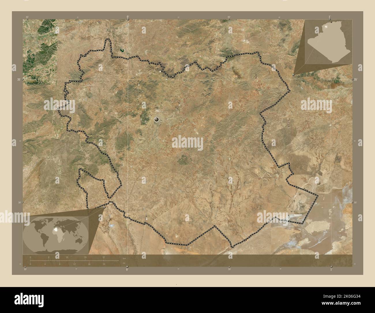 Saida, province d'Algérie. Carte satellite haute résolution. Cartes d'emplacement auxiliaire d'angle Banque D'Images
