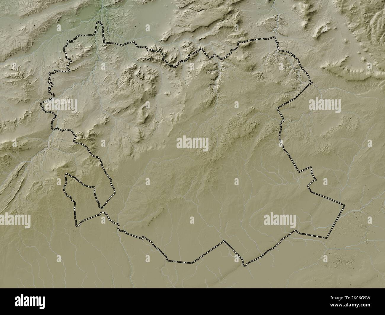 Saida, province d'Algérie. Carte d'altitude colorée en style wiki avec lacs et rivières Banque D'Images