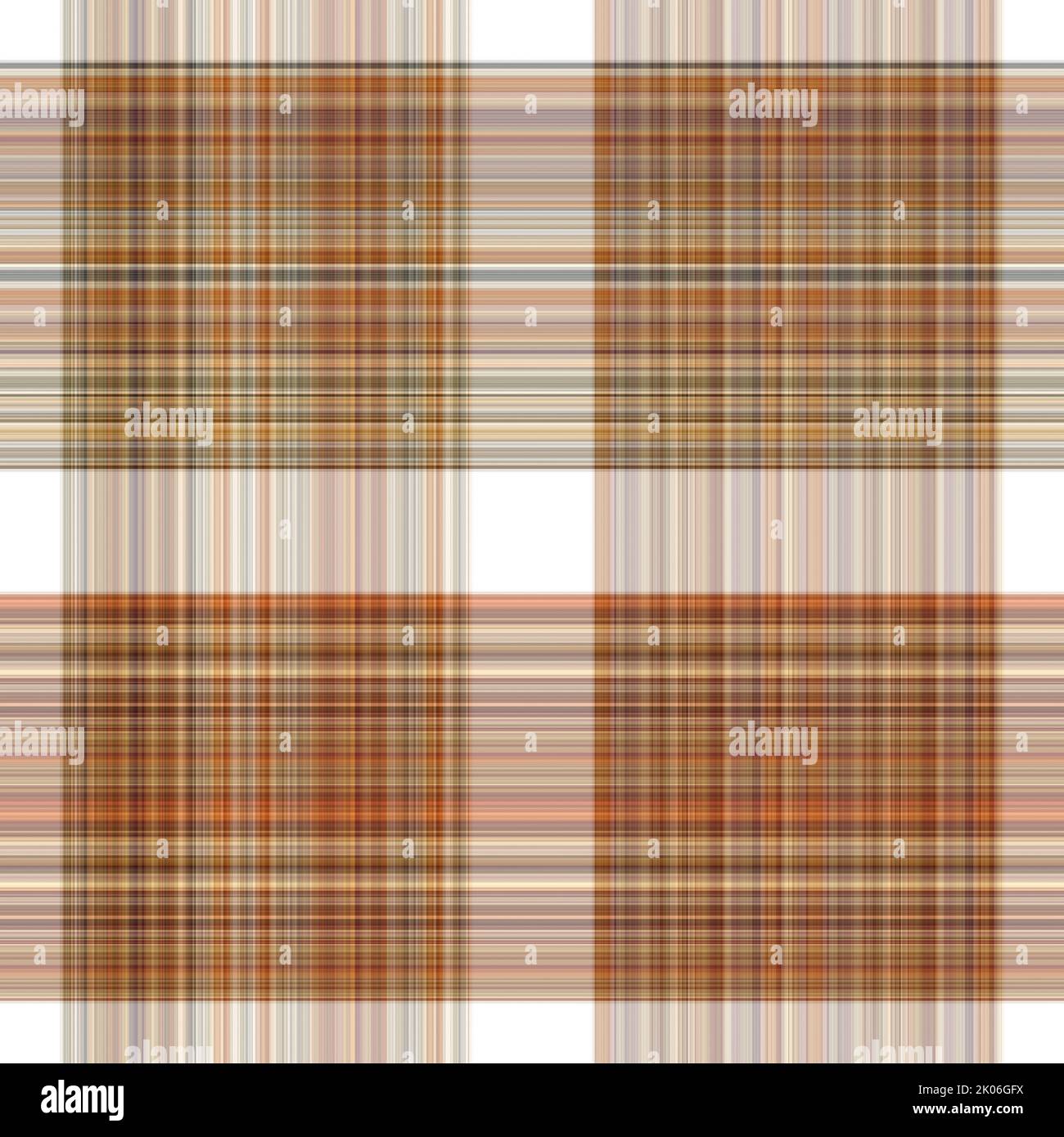 Tissu écossais blanc forêt à motif sans couture. Motif écossais de forêt automnale ton sur ton avec texture organique. Arrière-plan de bande orange pour papier peint rugueux. Banque D'Images