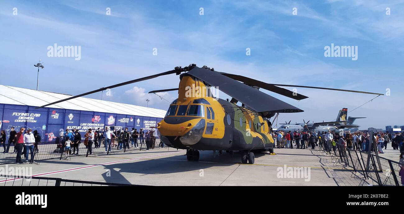 Istanbul, Bakirkoy, Turquie - Technofest Technology Festival hélicoptère militaire cargo, hélicoptère, technologie militaire, CH-47 Banque D'Images