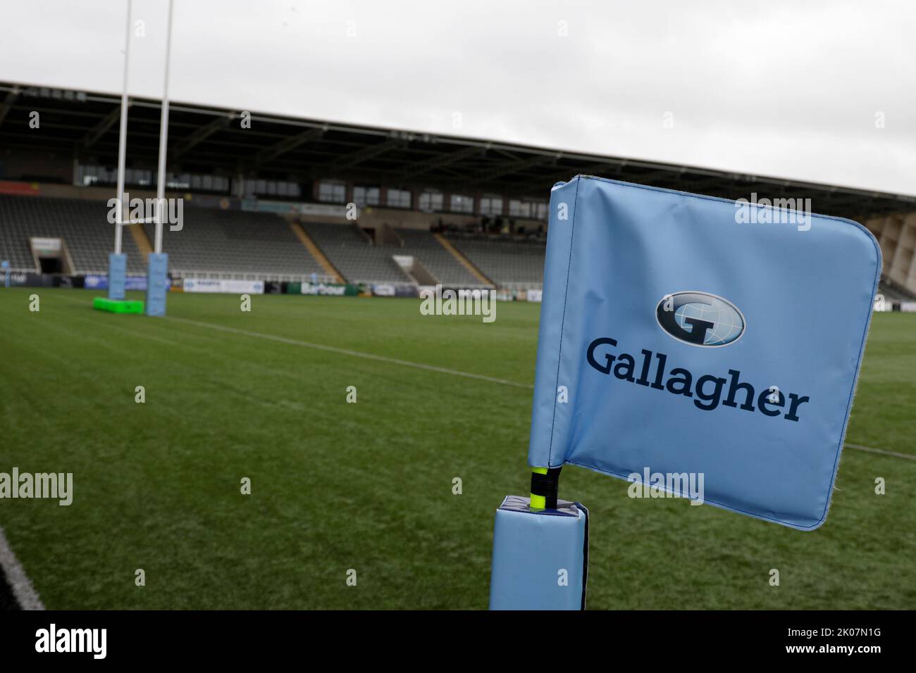 Drapeau Gallagher au terrain de rugby Newcastle Falcons avant le match Gallagher Premiership au Kingston Park Stadium, Newcastle. Date de la photo: Samedi 10 septembre 2022. Banque D'Images