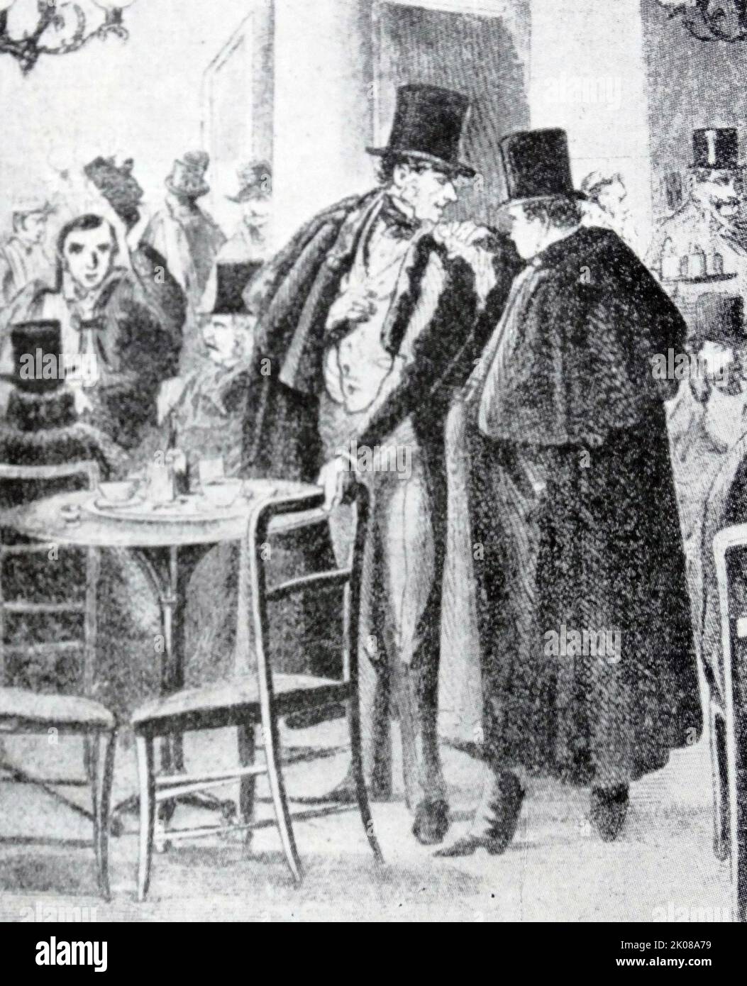 Parler de politique dans un café de Madrid pendant le 1800s Banque D'Images