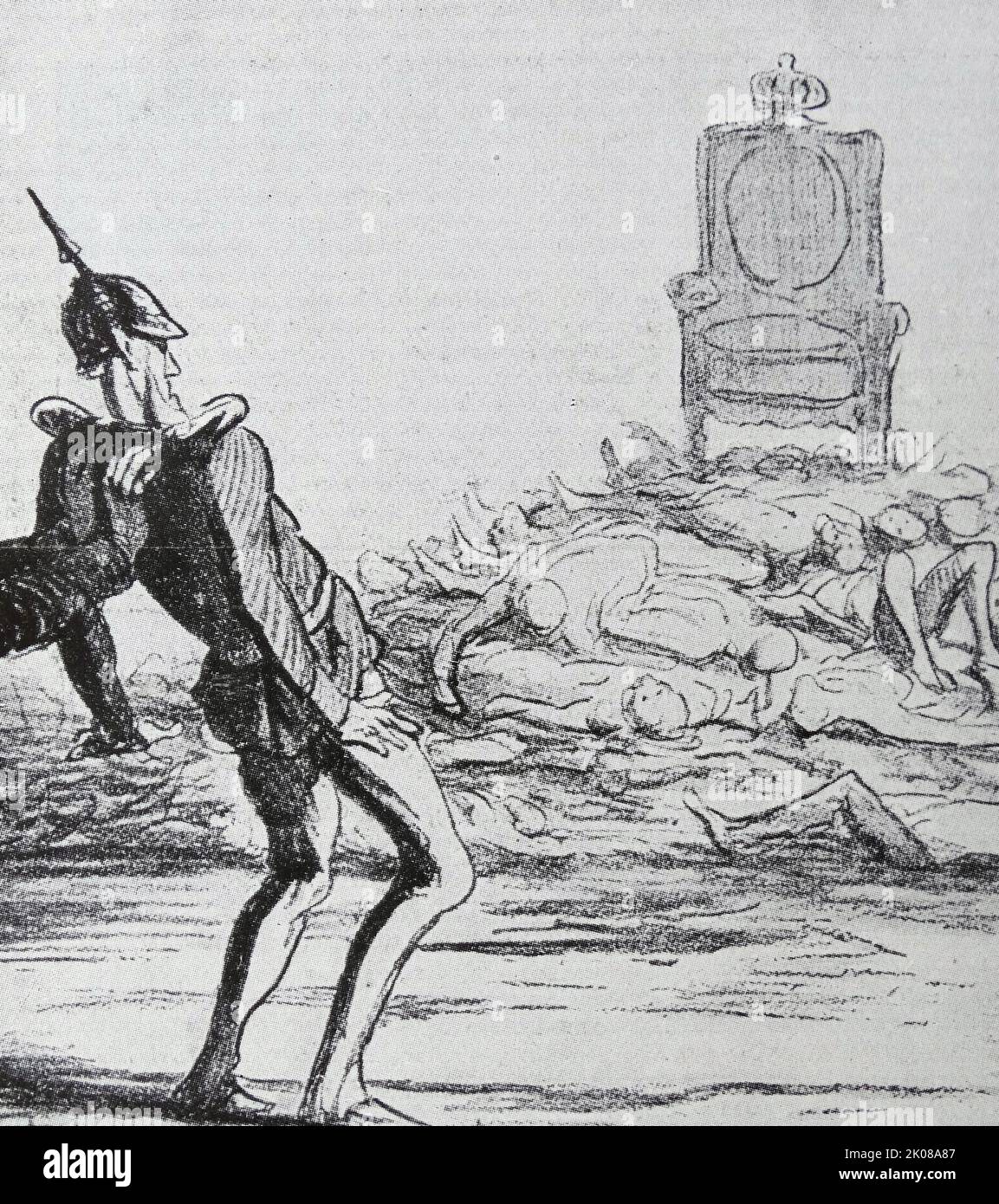 Caricature de Léopold, Prince de Hohenzollern (Léopold Stephan Karl Anton Gustav Eduard Tassilo Furst von Hohenzollern; 22 septembre 1835 - 8 juin 1905) était le chef de la branche souabe de la Maison de Hohenzollern, et joua un rôle éphémère dans la politique de puissance européenne, dans le cadre de la guerre franco-prussienne Banque D'Images