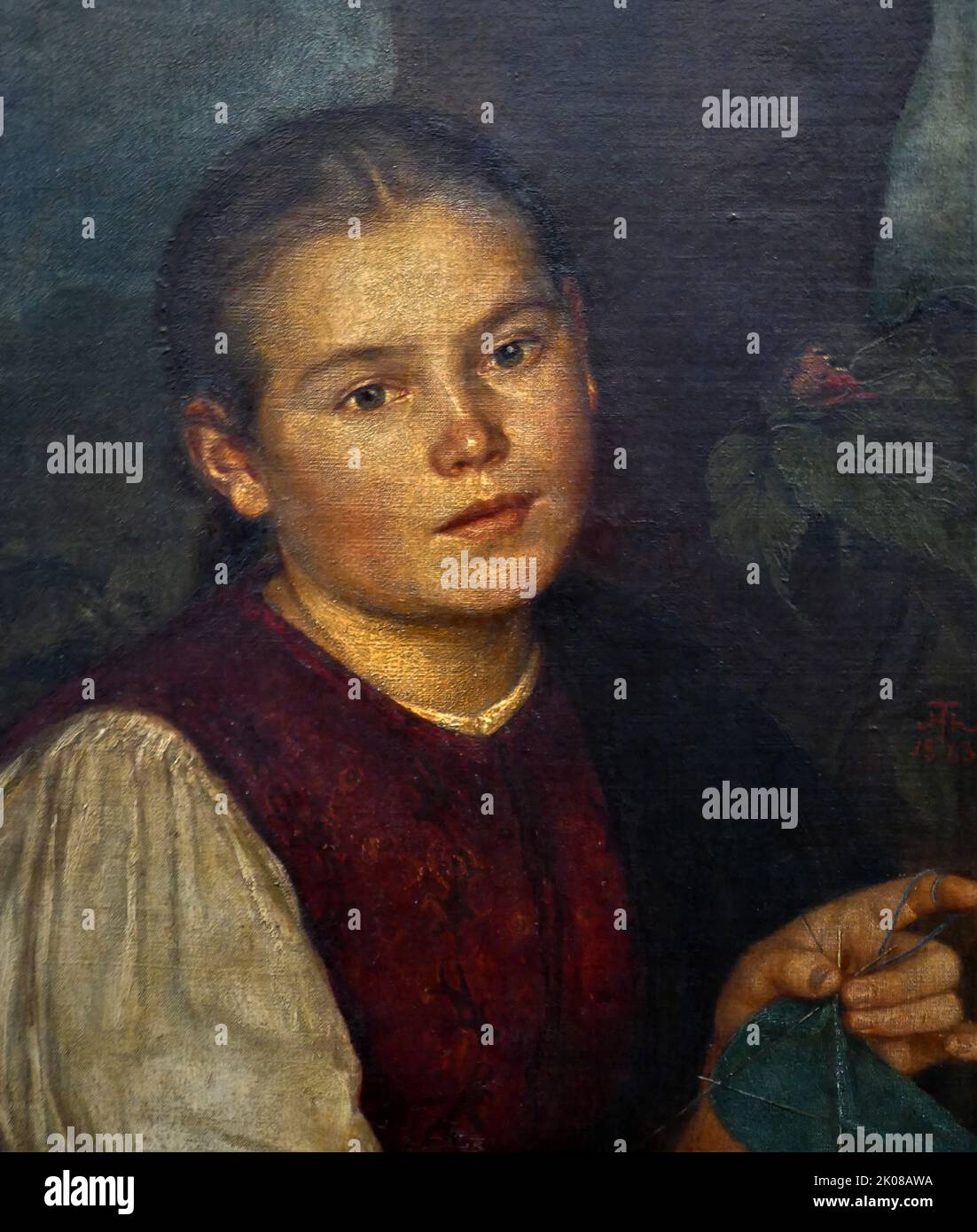 La sœur de l'artiste Agathe, 1863 peinture de Hans Thoma (2 octobre 1839 - 7 novembre 1924) est un peintre allemand Banque D'Images