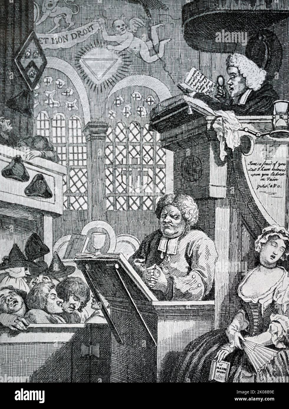 Englische Scheinheiligkeit de William Hogarth FRSA (10 novembre 1697 - 26 octobre 1764) est un peintre anglais, un graveur, un satiriste illustré, un critique social et un dessinateur éditorial Banque D'Images