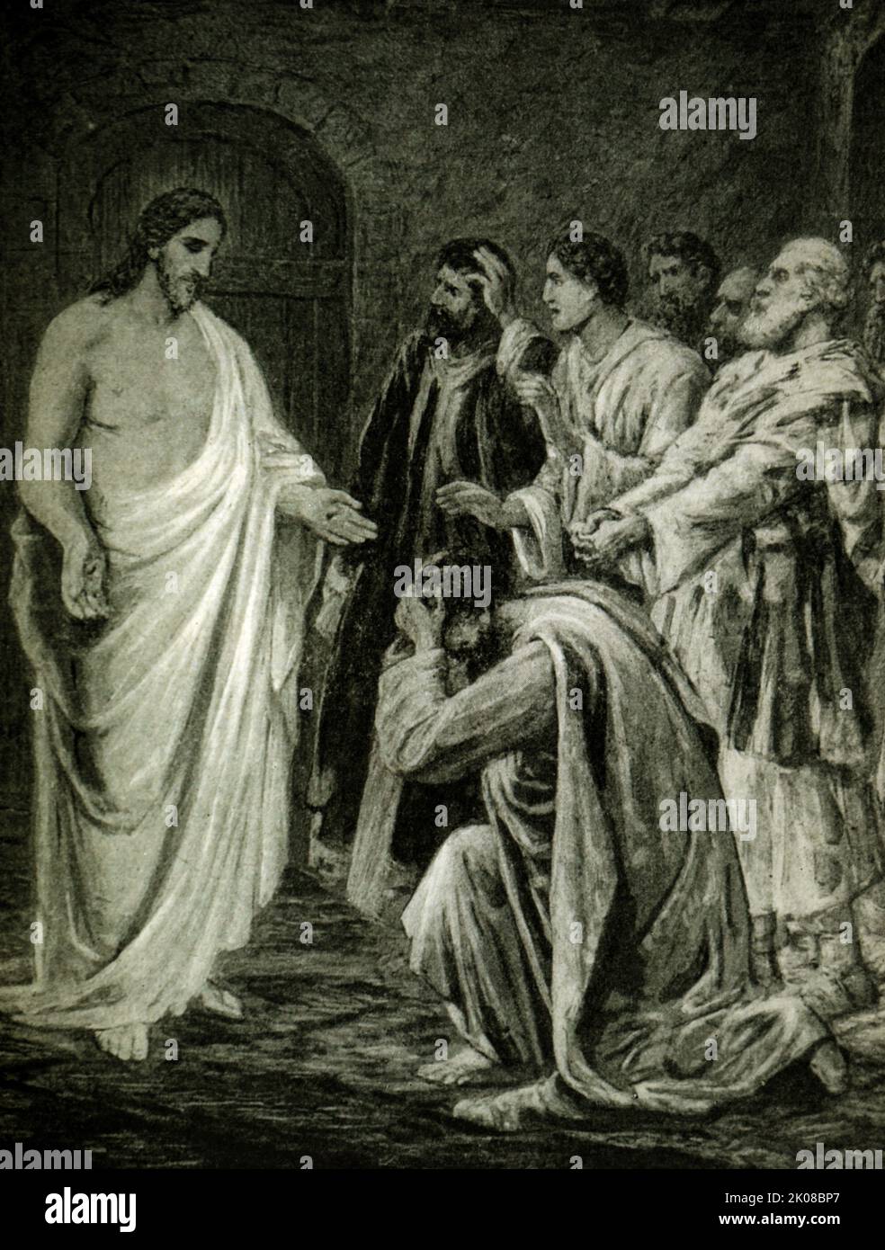 Jésus et Thomas, peinture religieuse. Artiste inconnu Banque D'Images