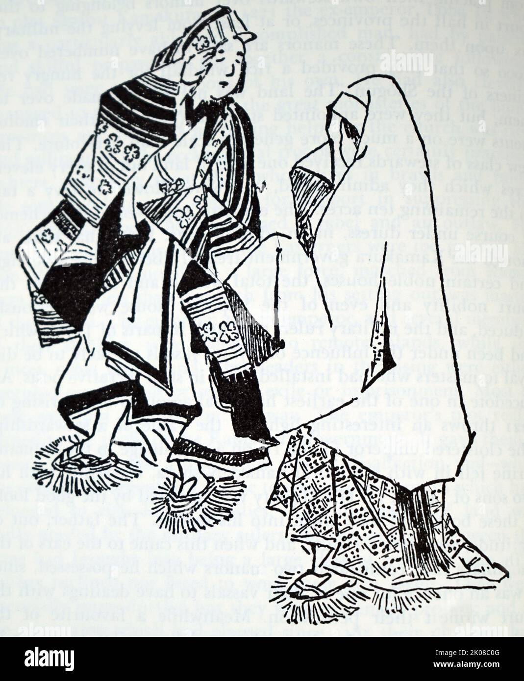 Kyoto Dames en robe de plein air. Après une période Kamakura défilement représentant la vie de Honen Shonin. Honen (1133 - 1212) est le réformateur religieux et fondateur de la première branche indépendante du bouddhisme japonais Pure Land appelé Jodo-shu (l'école Pure Land) Banque D'Images