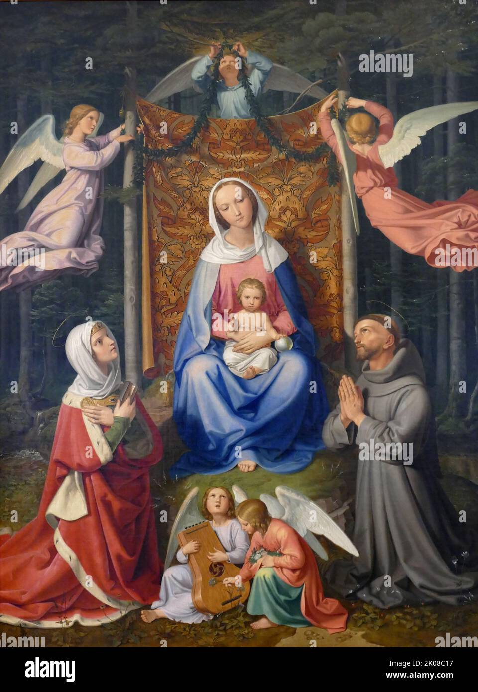 La paix forestière. Madonna avec enfant, St Adélaïde et St François, 1835 ans, peinture à l'huile de Joseph von Fuhrich (9 février 1800 - 13 mars 1876) était un peintre autrichien, l'un des Nazaréens Banque D'Images