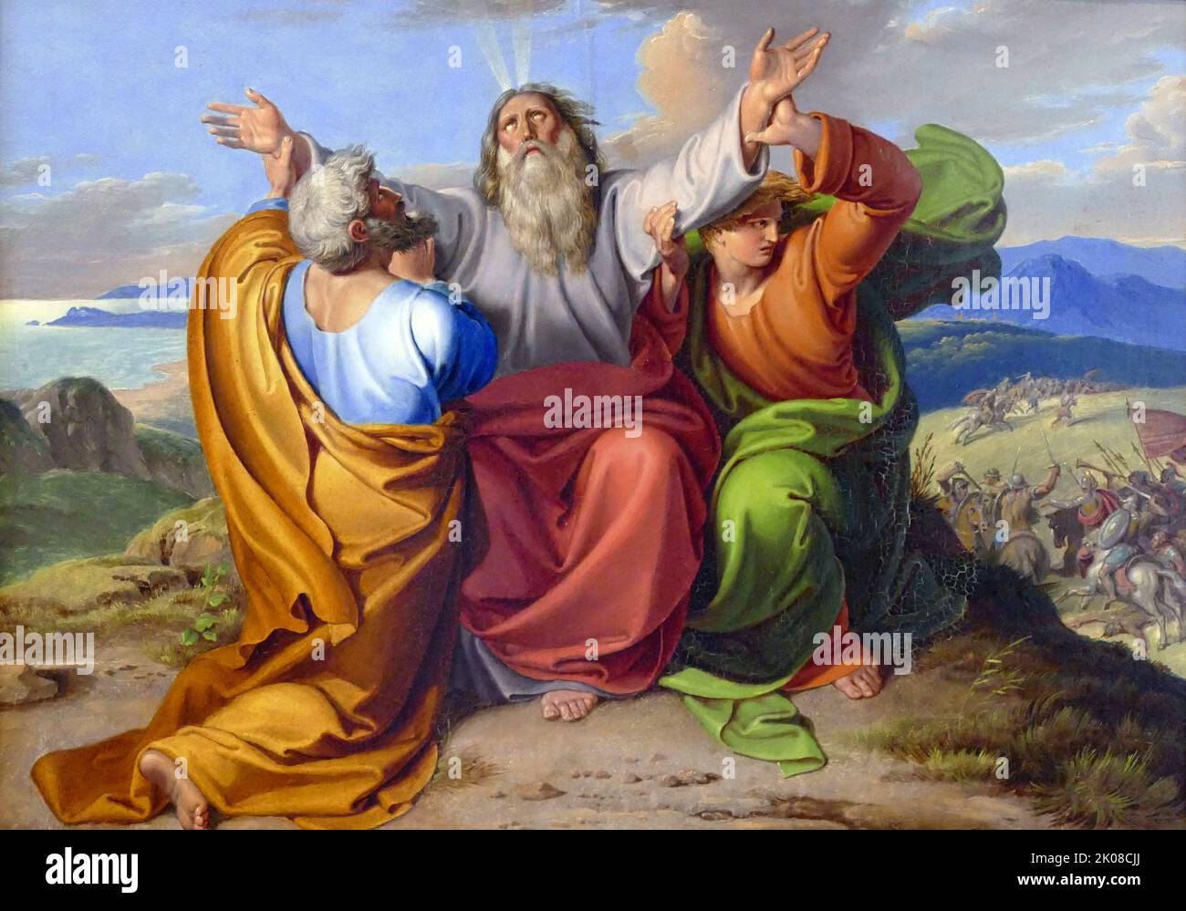 Moïse priant avec Aaron et Hur sur le mont Horeb, 1832 par Joseph von Fuhrich (9 février 1800 - 13 mars 1876) était un peintre autrichien, un des Nazaréens Banque D'Images