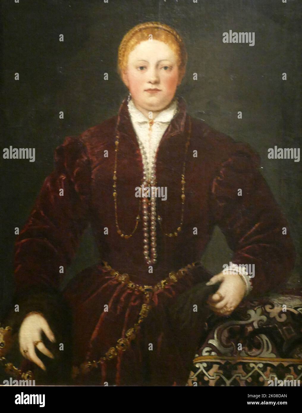 Portrait d'une jeune femme, 1553-55, par Tintoretto (né Jacopo Robusti, 1518 - 1594) est un peintre italien identifié à l'école vénitienne Banque D'Images
