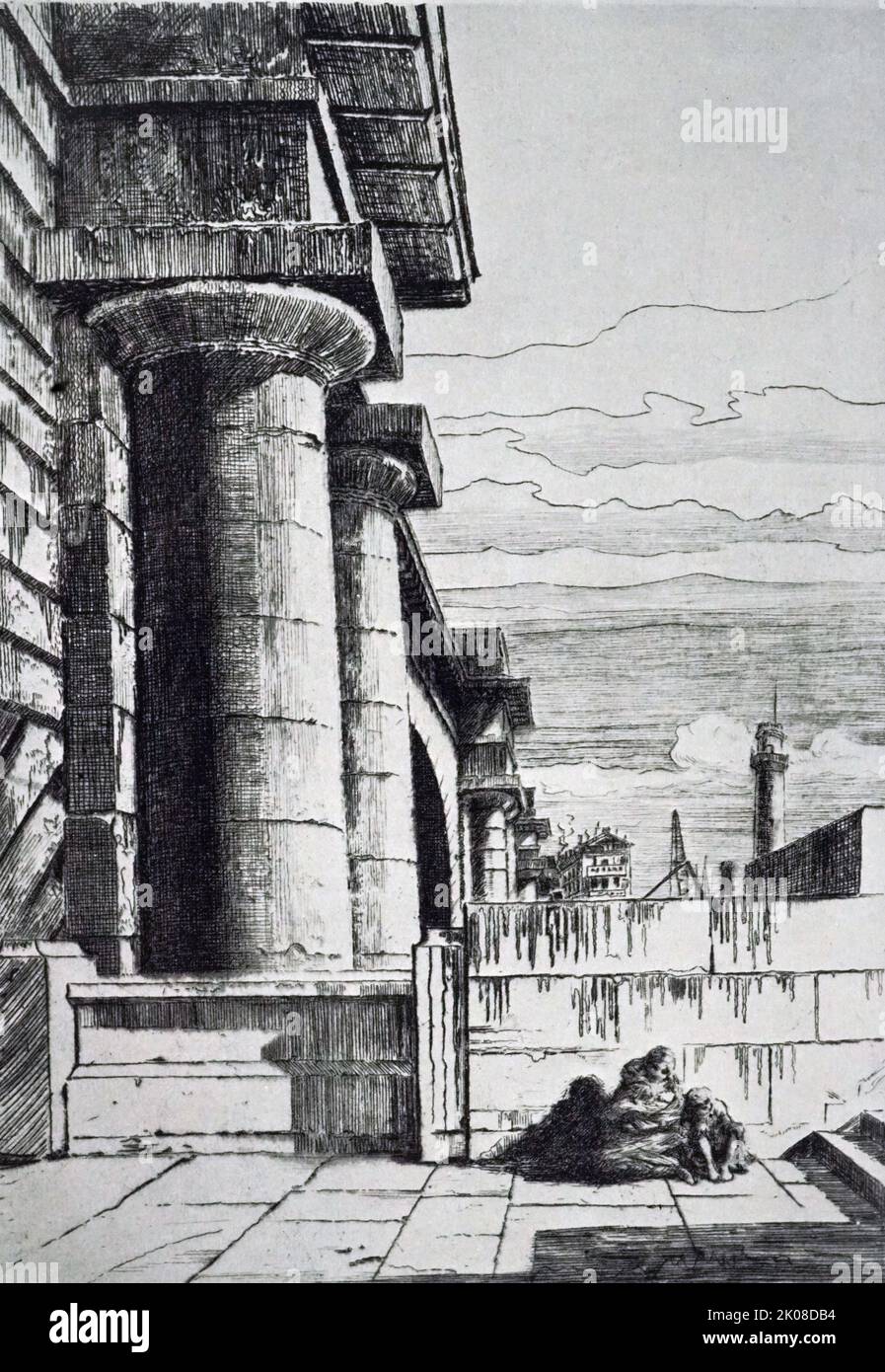 Le Waterloo Bridge est un pont routier et piétonnier qui traverse la Tamise à Londres, entre le Blackfriars Bridge et le Hungerford Bridge et le Golden Jubilee Bridges. Son nom commémore la victoire des Britanniques, des Hollandais et des Prussiens à la bataille de Waterloo en 1815. Gravure par William Monk Banque D'Images