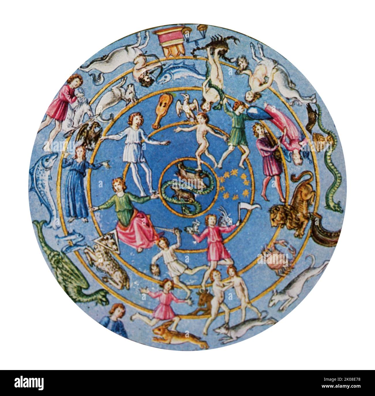 Figures des symboles zodiac et astrologiques, Florentine, 14th siècle, par Matteo di Marco Palmieri (1406-1475) était un humaniste et historien florentin Banque D'Images