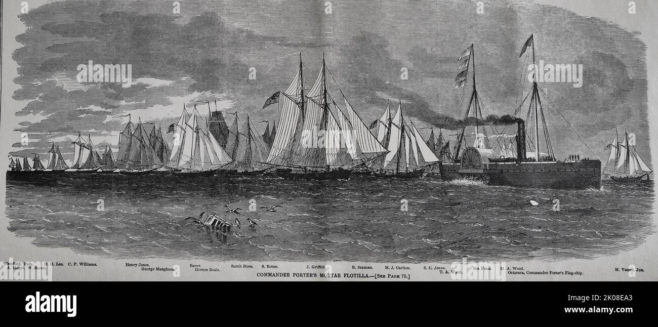 Flottille de mortier du commandant porter pendant la guerre civile américaine, 1862 Banque D'Images