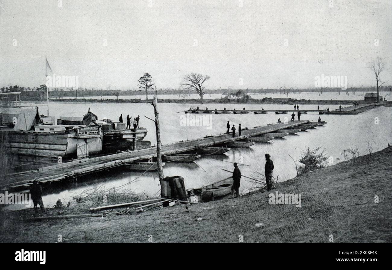 Vue sur la rivière James pendant la guerre de Sécession. L'escadron de la rivière James a été formé peu après la sécession de la Virginie pendant la guerre civile américaine. L'escadron faisait partie de la Marine de Virginie avant d'être transféré à la Marine des États confédérés Banque D'Images