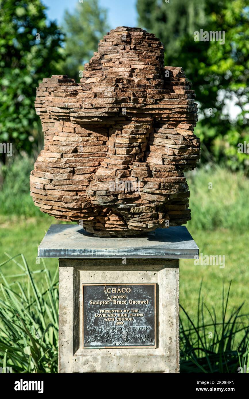 Sculpture 'Chaco', par Bruce Gueswel, Benson Sculpture Garden, Loveland, Colorado USA Banque D'Images