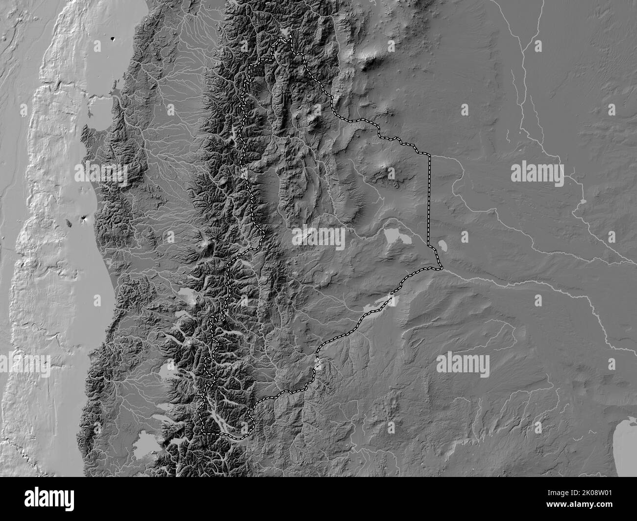 Neuquen, province d'Argentine. Carte d'altitude à deux niveaux avec lacs et rivières Banque D'Images