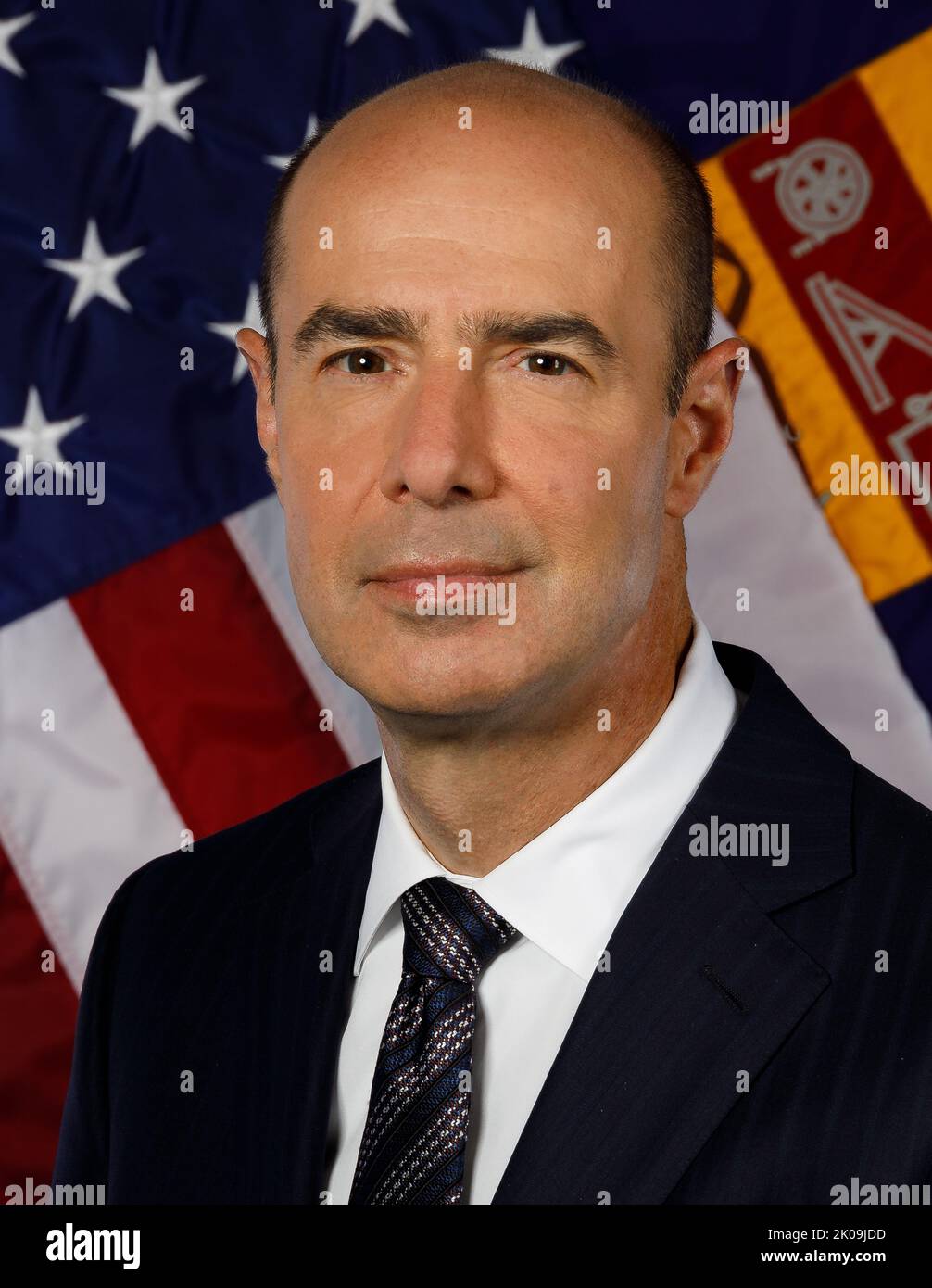 Eugene Scalia (né 14 août 1963) avocat américain associé chez Gibson Dunn. Il a été secrétaire au travail des États-Unis pendant les 16 derniers mois de l'administration Donald Trump. Scalia a auparavant occupé un an le poste d'avocat du ministère du travail pendant l'administration de George W. Bush. Il est le fils de l'ancien juge associé de la Cour suprême Antonin Scalia. Banque D'Images