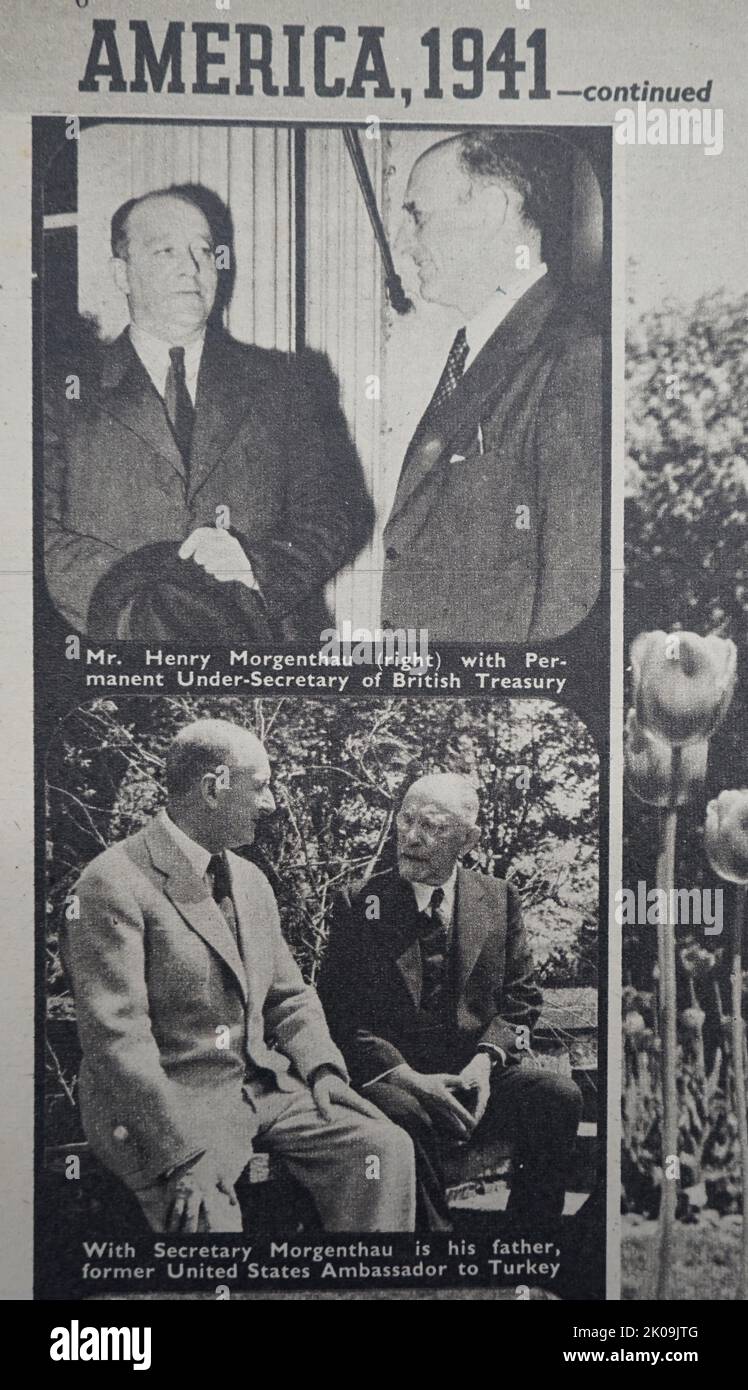 Henry Morgenthau, Jr. Avec son père Henry Morgenthau. Henry Morgenthau, Jr. (11 mai 1891 - 6 février 1967) était le secrétaire au Trésor des États-Unis pendant la majeure partie de l'administration de Franklin D. Roosevelt. Il a joué un rôle majeur dans la conception et le financement du New Deal. Après 1937, alors qu'il était toujours en charge du Trésor, il a joué un rôle central dans le financement de la participation des États-Unis à la Seconde Guerre mondiale Henry Morgenthau (26 avril 1856 - 25 novembre 1946) était un avocat et un homme d'affaires américain d'origine allemande, mieux connu pour son rôle d'ambassadeur de l'Empire ottoman pendant la durée du mandat Banque D'Images