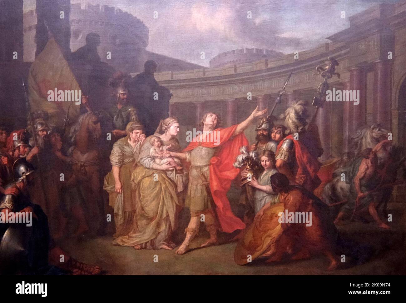 Adieu à Hector et Andromache, 1773. Huile sur toile par Anton Pavlovich Losenko (1737 -- 1773) peintre et académicien néoclassique russe qui vivait en Russie impériale et qui s'est spécialisé dans les sujets historiques et les portraits. Il a été l'un des fondateurs du mouvement historique russe impérial en peinture. Banque D'Images