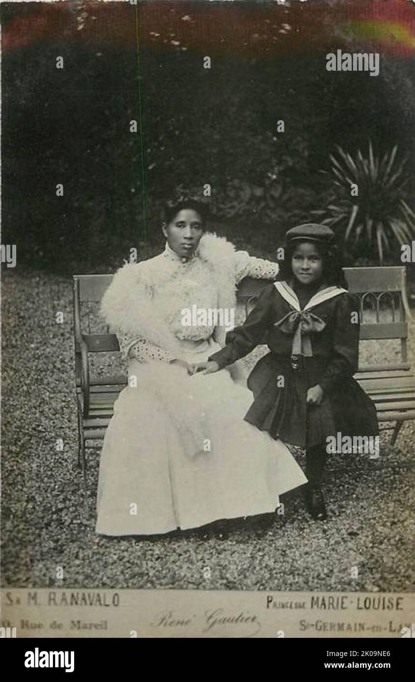 Ranavalona III (1861 - 1917) dernier souverain du Royaume de Madagascar. Elle régna de 30 juillet 1883 à 28 février 1897 dans un règne marqué par des efforts en fin de compte futiles pour résister aux desseins coloniaux du gouvernement français. Ranavalona a essayé d'empêcher la colonisation en renforçant les relations commerciales et diplomatiques avec les puissances étrangères tout au long de son règne. Banque D'Images