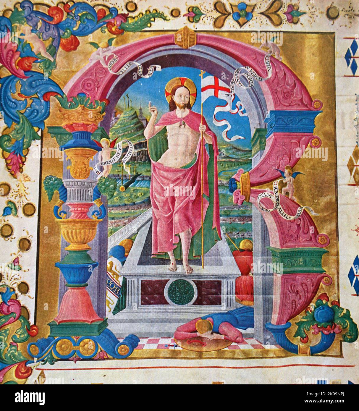 Guglielmo Giraldi: Initial avec la résurrection - graduel - Ferrara. Œuvres d'art religieuses. Banque D'Images