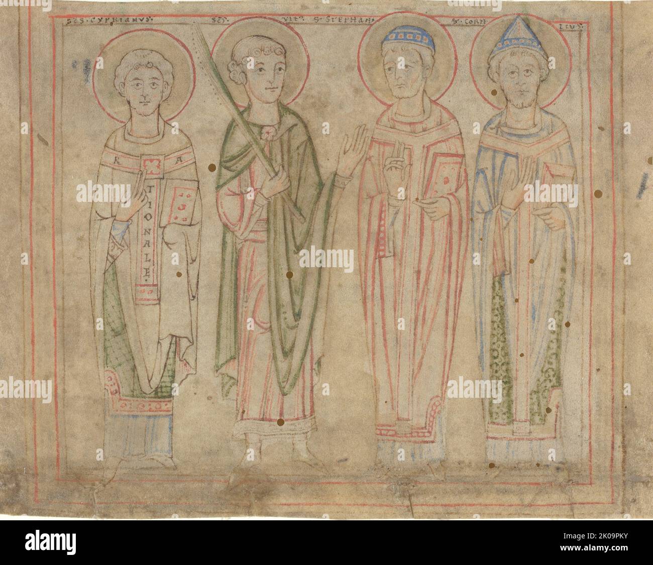 Saints Cyprien, Vitus, Stephen et Cornelius, troisième quart de 12th siècle. Banque D'Images Saints Cyprien, Vitus, Stephen et Cornelius, troisième quart de 12th siècle. Banque D'Images