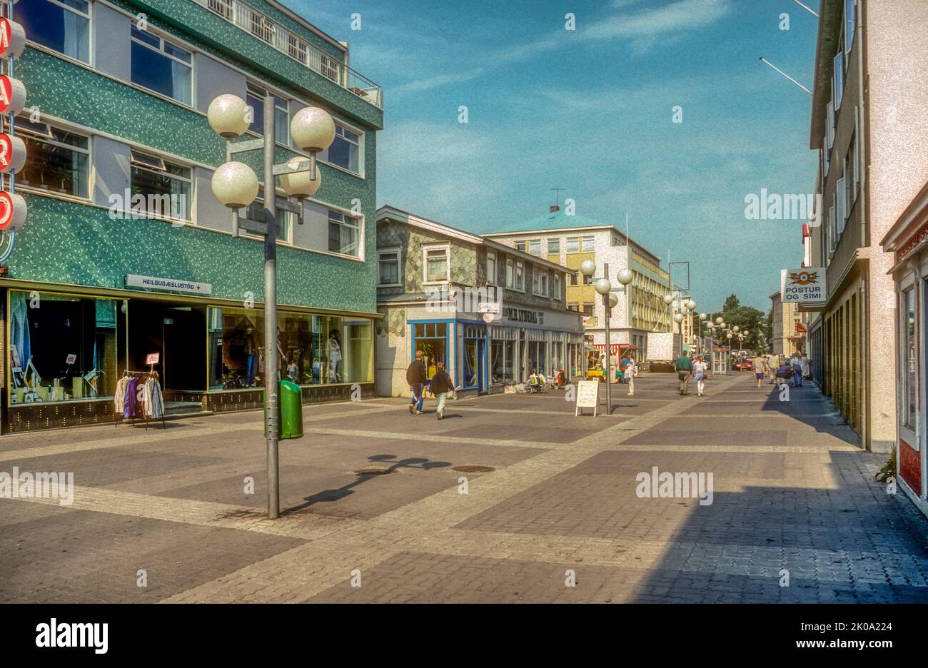 1991 photo d'archive de Hafnarstraeti à Akureyri, Islande. Banque D'Images