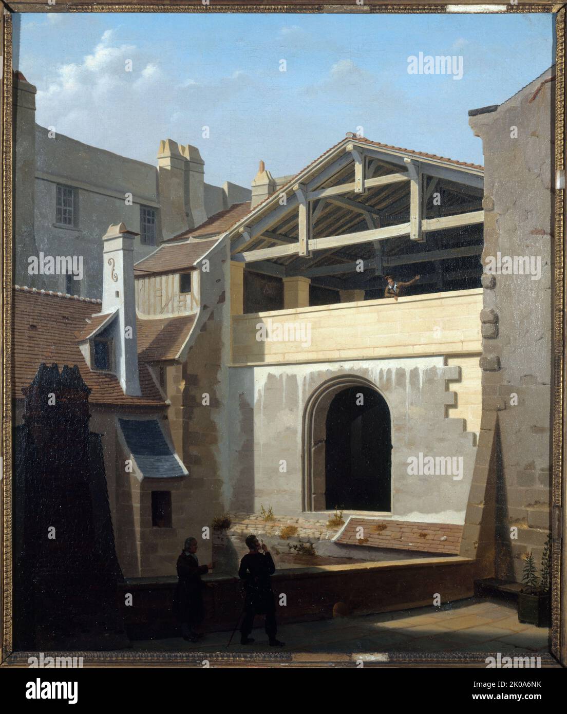 Vue sur les thermes de Cluny, prise de la rue de la Harpe, C1835. Banque D'Images