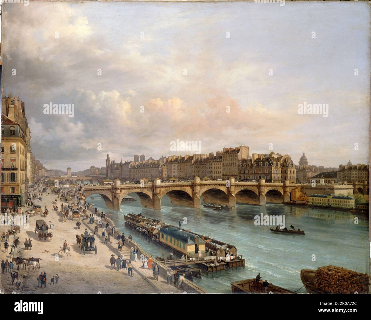 La Cité et le Pont-neuf, vus du quai du Louvre, 1832. Banque D'Images