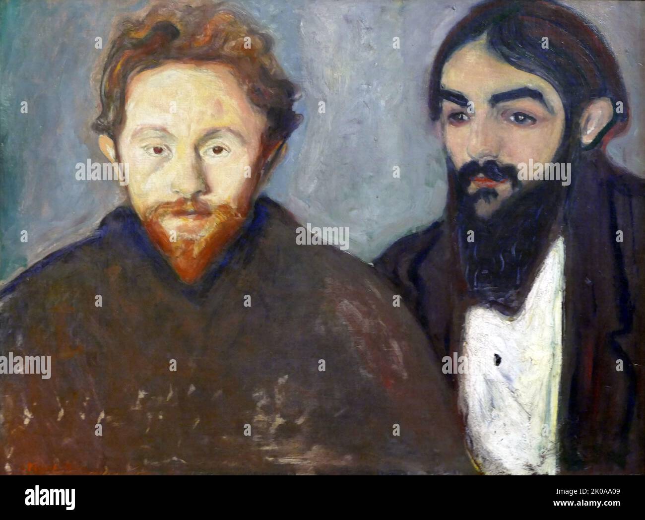 Le peintre Paul Hermann et le médecin Paul Contard, par Edvard Munch, 1897. Edvard Munch (12 décembre 1863 - 23 janvier 1944) est un peintre norvégien. Son œuvre la plus connue, The Scream, est devenue l'une des images emblématiques de l'art du monde Banque D'Images