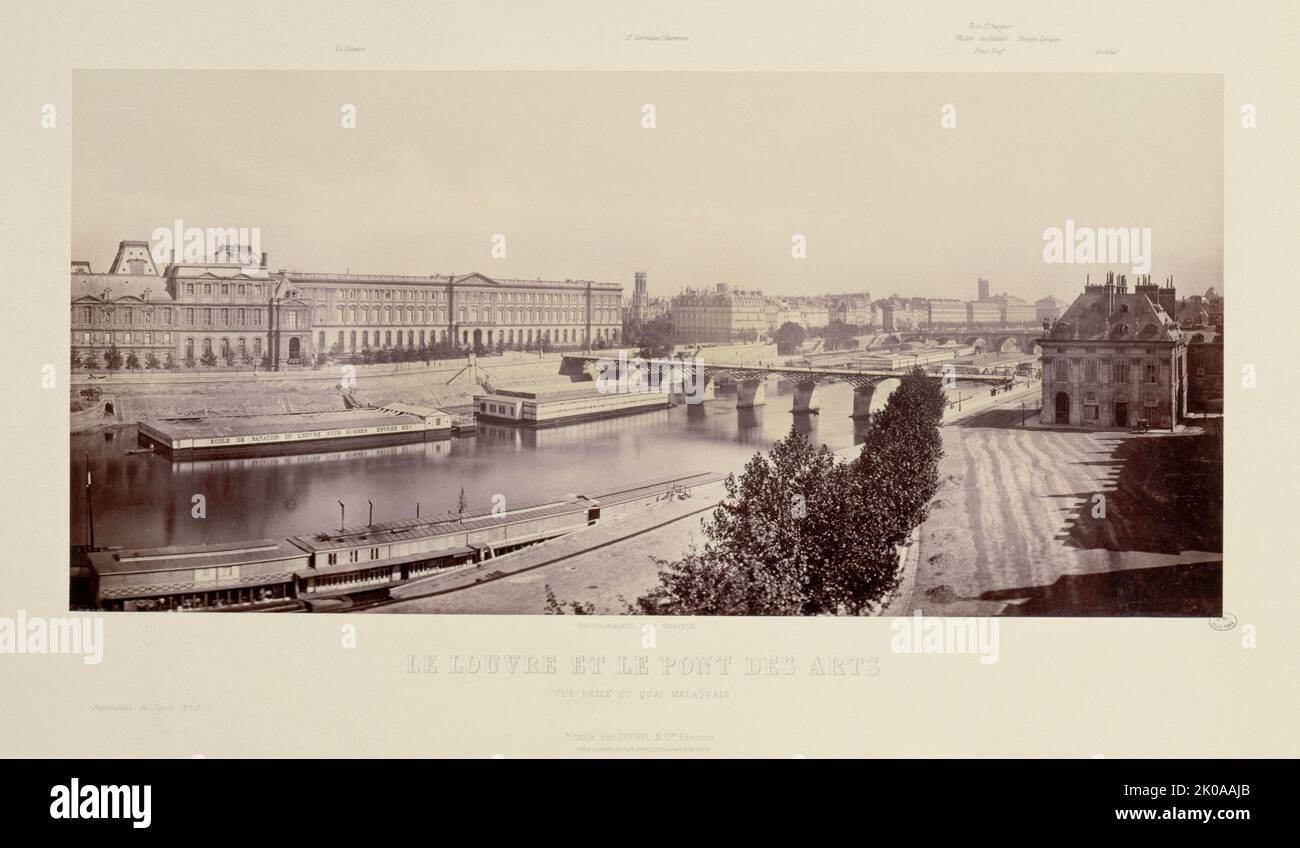 Le Louvre et le Pont des Arts. Vue prise du quai Malaquais, entre 1850 et 1860. Banque D'Images