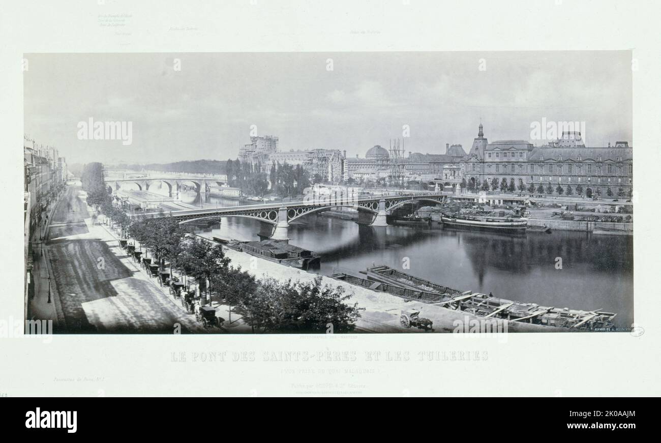Pont des Saint-Peres et Tuileries. Vue prise du quai Malaquais, 1865. Banque D'Images