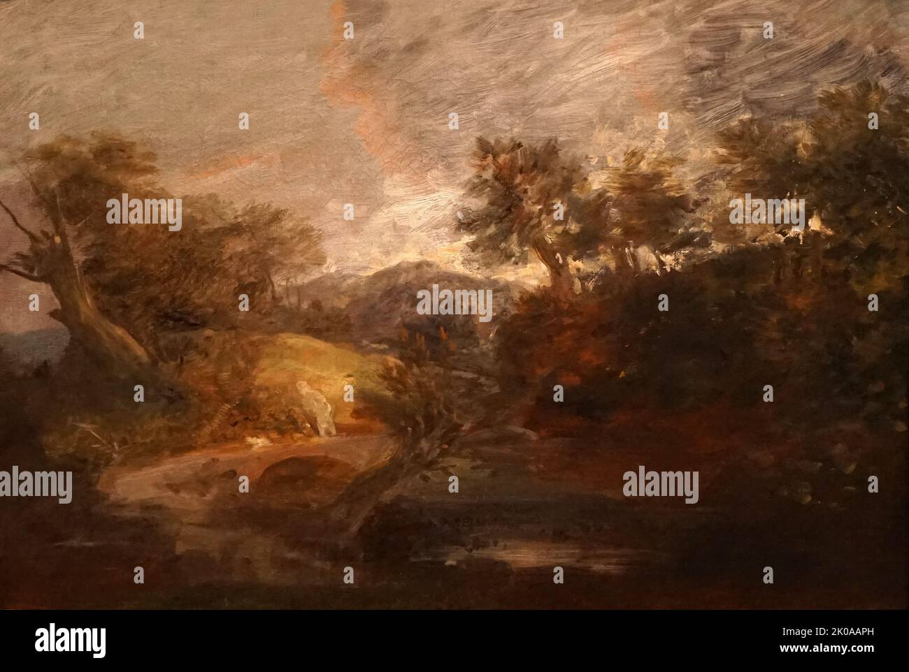 Paysage boisé vallonné, c1763. Peint par Thomas Gainsborough. Thomas Gainsborough RA FRSA (14 mai 1727 (baptisé) - 2 août 1788) est un peintre de portrait et de paysage anglais, dessinateur et graveur Banque D'Images