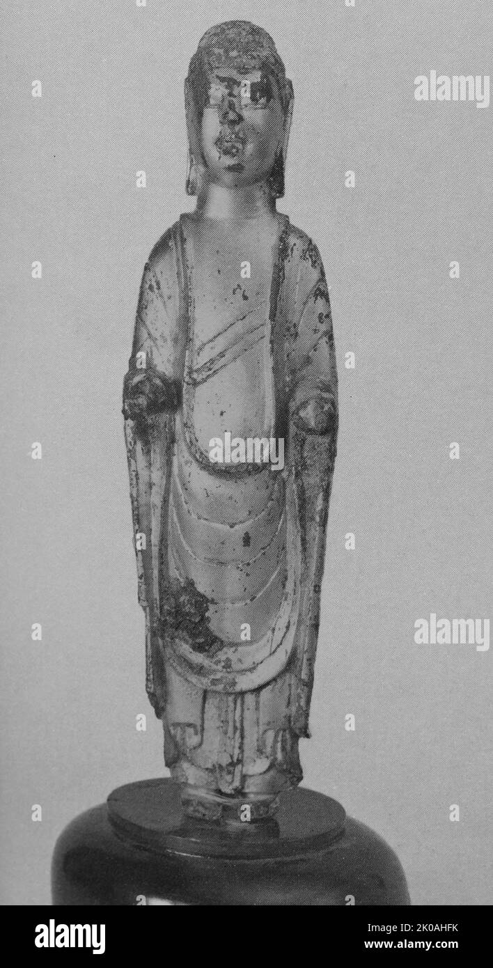 Sculpture de Bouddha du 7th siècle trois royaumes de Corée. En bronze doré. Période de trois royaumes (57 BCE - 668) Banque D'Images