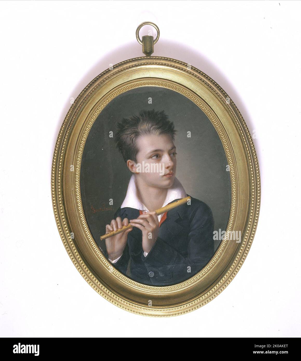 Portrait d'Henri-G&#xe9;rard Fontallard jouant la flûte transversale, 1812. Banque D'Images