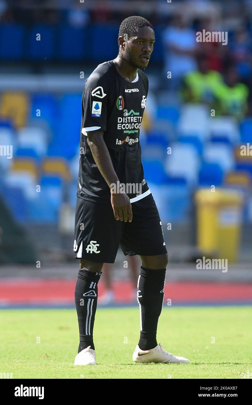 Naples, Italie. 10 septembre 2022. Emmanuel Gyasi de Spezia Calcio pendant la série Un match entre SSC Napoli et Spezia Calcio au Stadio Diego Armando Maradona Naples Italie le 10 septembre 2022. Credit:Franco Romano/Alamy Live News Banque D'Images