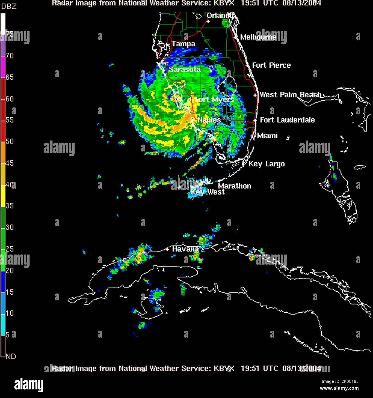 Vues satellite et radar de l'ouragan Charley. Vues satellite et radar