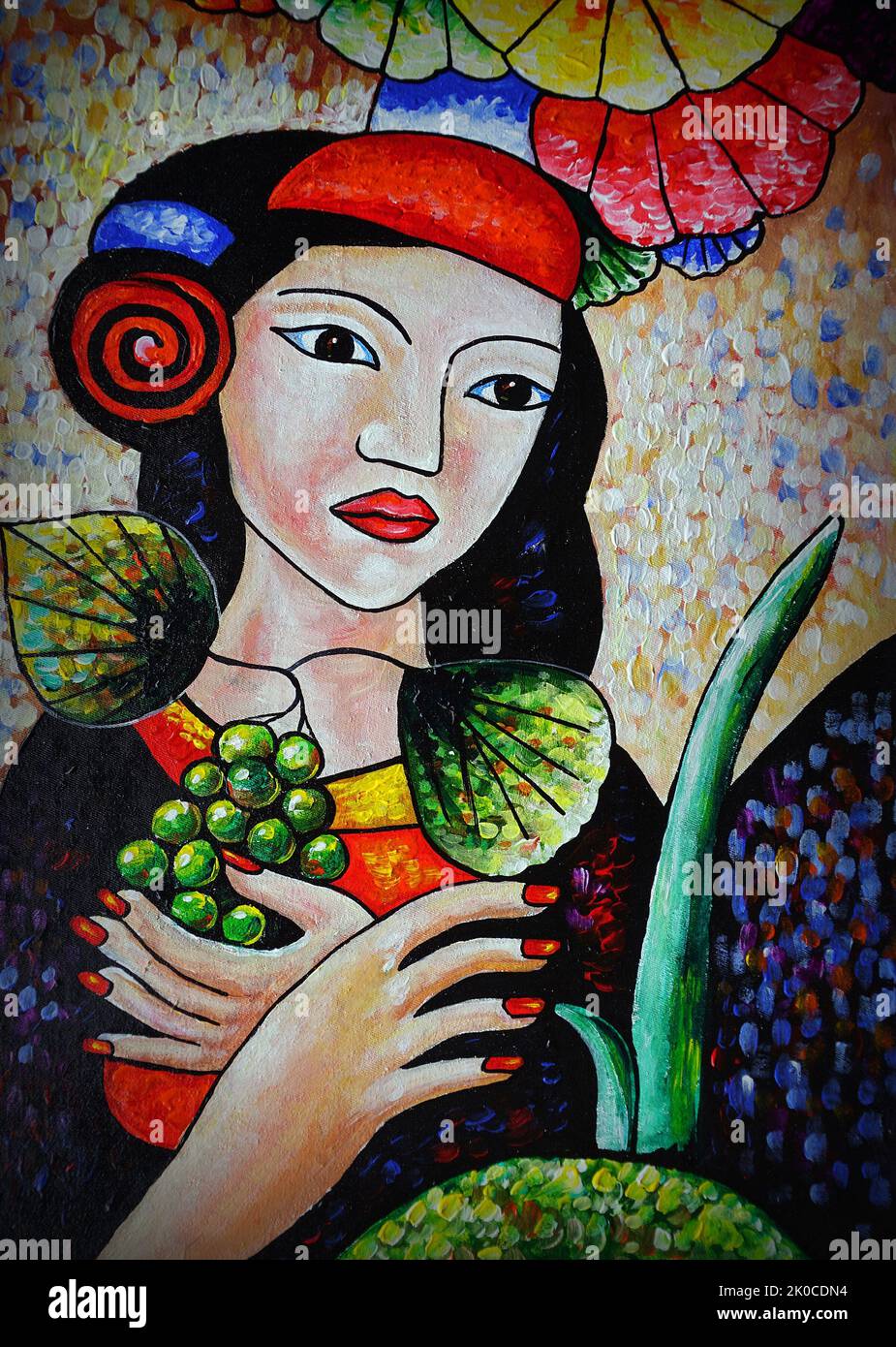 peint à la main original impressionnisme chefs-d'œuvre peintre peinture à l'huile composition élément géométrique forme et géométrie fille face femme bande dessinée Banque D'Images