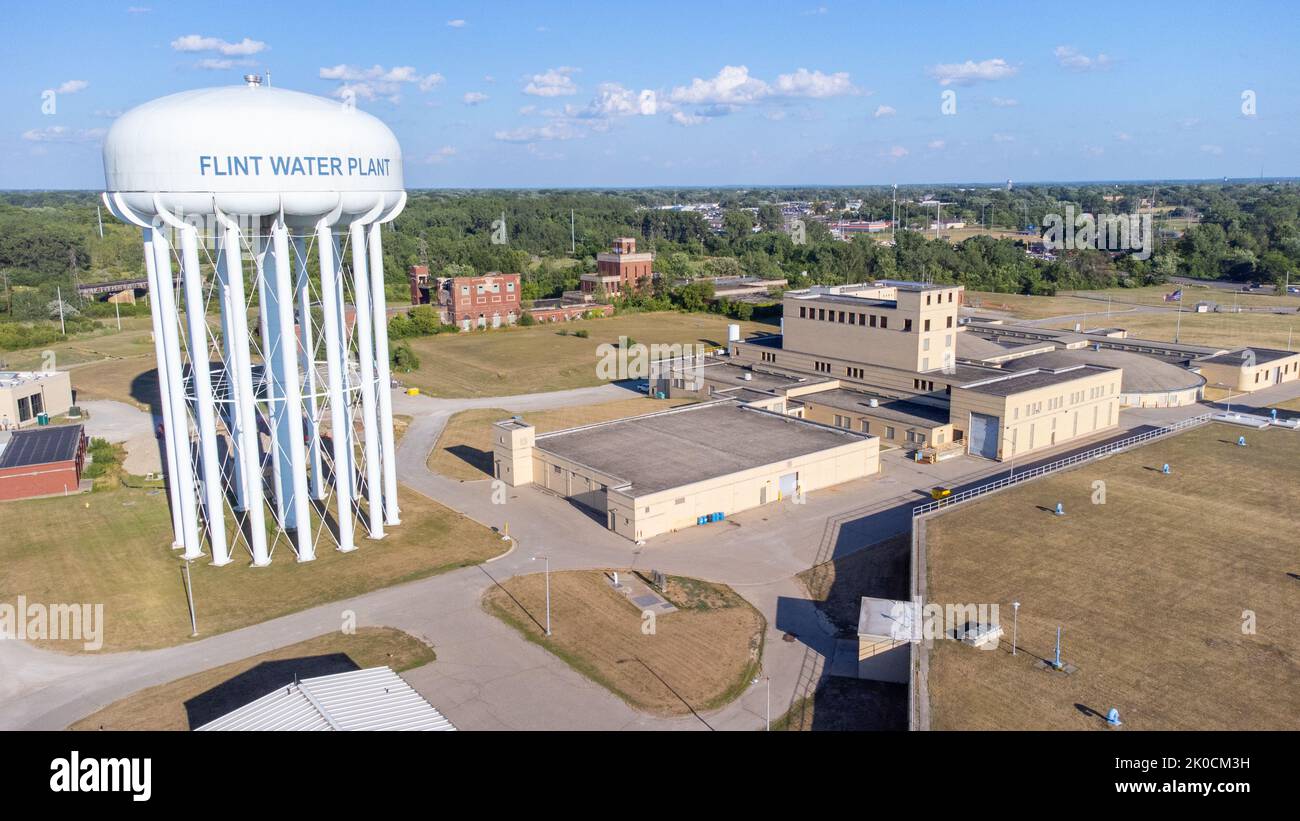 Tour d'eau de Flint, usine d'eau de Flint, Flint, Michigan, États-Unis Banque D'Images