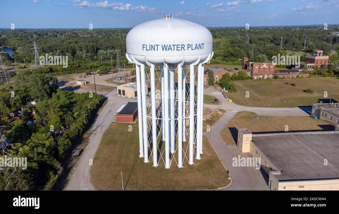 Tour d'eau de Flint, usine d'eau de Flint, Flint, Michigan, États-Unis Banque D'Images