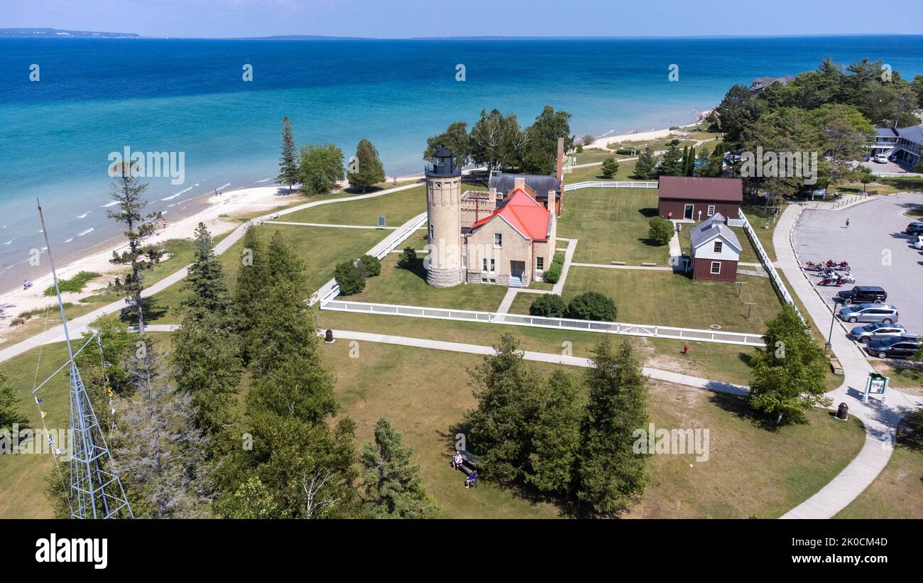 Old Mackinac point Lighthouse, Mackinaw City, Michigan, États-Unis Banque D'Images