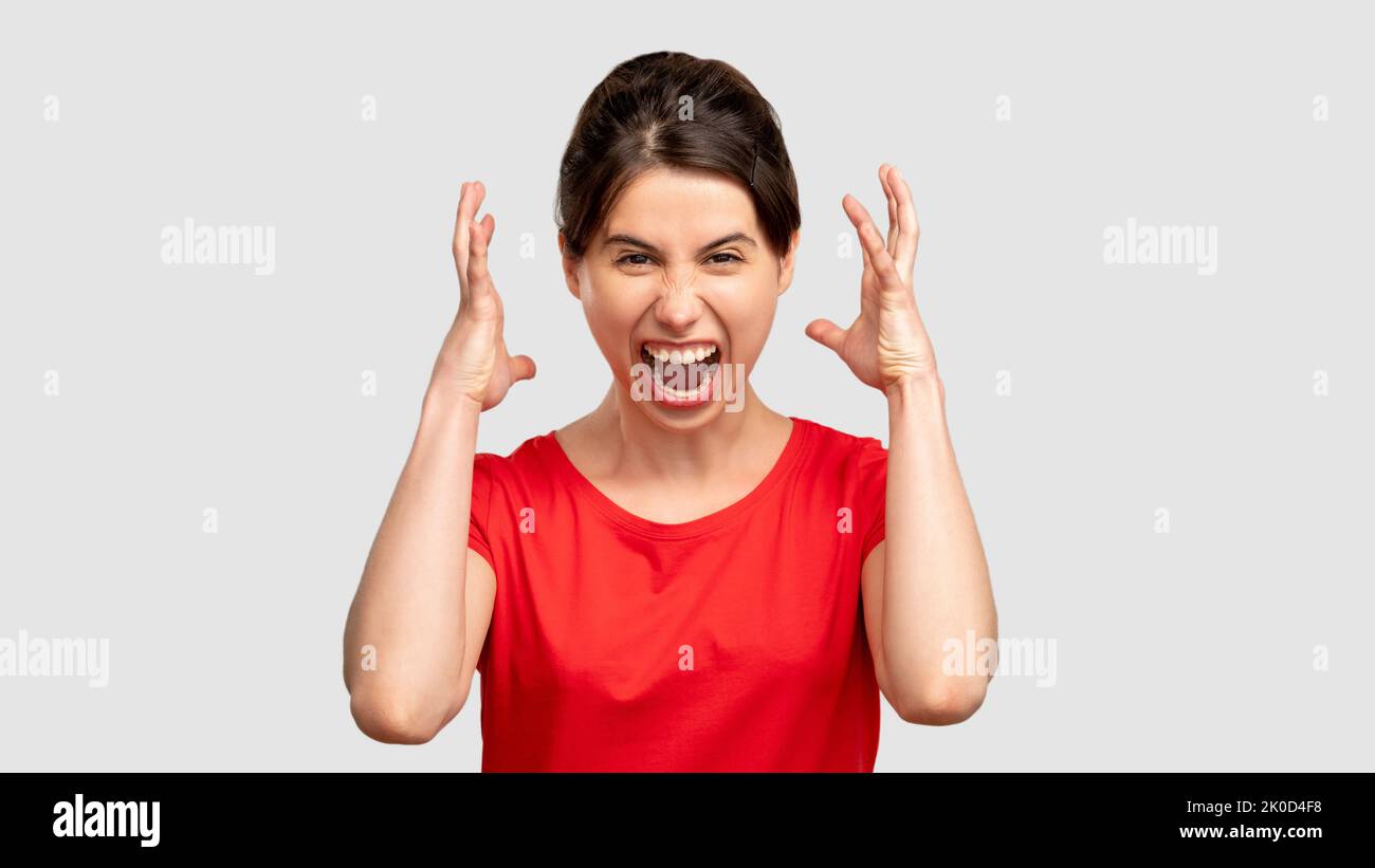 femme furieuse portrait sentant la folie en colère Banque D'Images