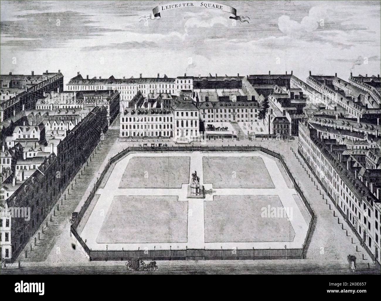 Leicester Square, c1754. Gravure de Sutton Nicholls (1700-1740), dessinateur et graveur. Banque D'Images