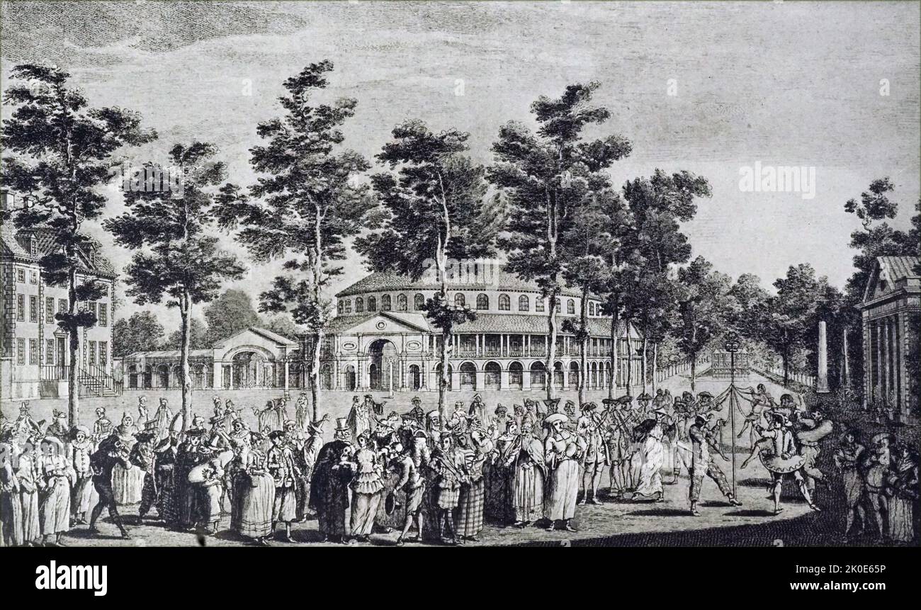 Maison et jardins de la rotonde à Ranelagh, 1751. Gravure par Nathaniel Parr. Banque D'Images