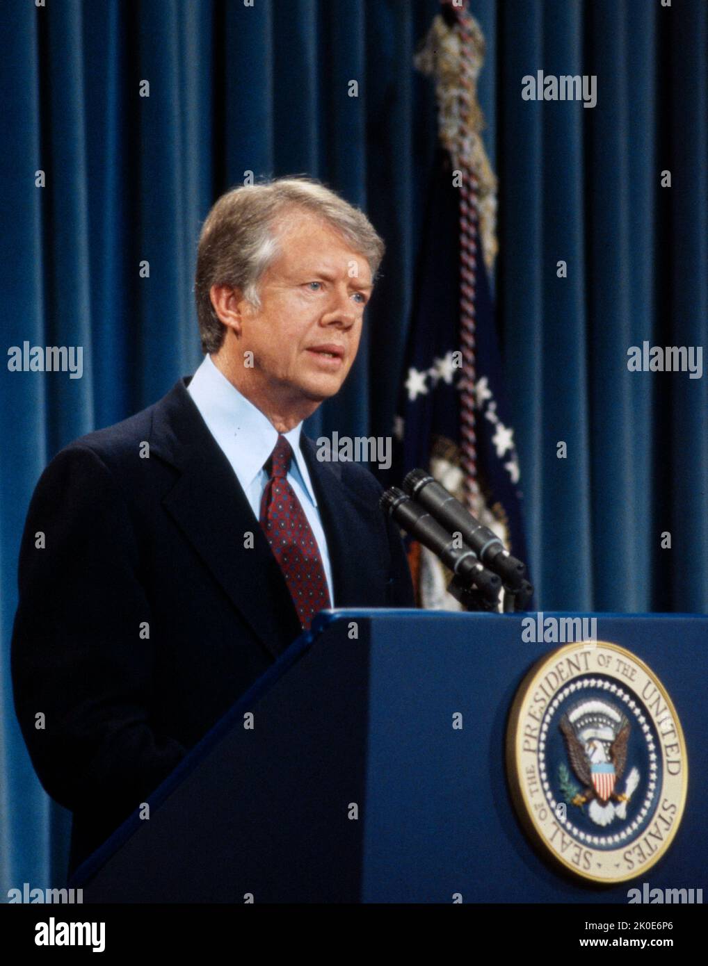 James Earl carter Jr. (Né 1 octobre 1924) politicien américain qui a été président des États-Unis en 39th de 1977 à 1981. Membre du Parti démocratique, il a été gouverneur de la Géorgie en 76th de 1971 à 1975 et sénateur de l'État de Géorgie de 1963 à 1967. Banque D'Images