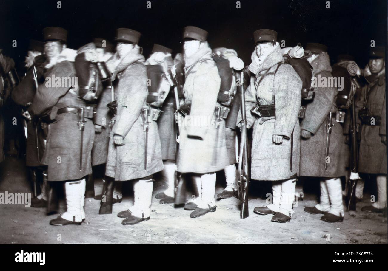 Soldats japonais dans la péninsule coréenne 1905 pendant la guerre russo-japonaise de 1904-1905. Banque D'Images